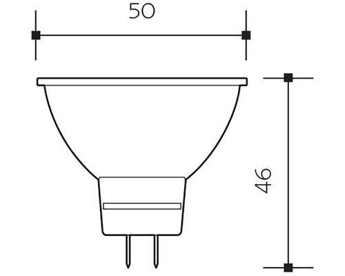 Nákres halogénovej žiarovky s rozmermi 50 a 46