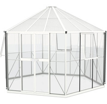 Skleník Vitavia Hera 9000 kombinácia skla a polykarbonátu 382x331 cm biely vr. základového rámu