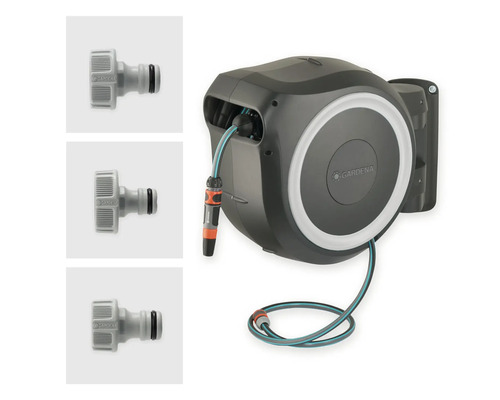 Nástenný box na hadicu Gardena so záhradnou hadicou a pripojovacími kusmi