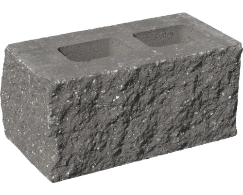 Plotová tvarovka Face Block 39,5 x 20 x 19 cm čierna Sivý betónový blok s dvoma priehlbinami