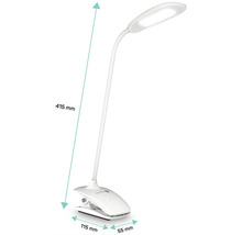 Biela LED klipová lampa s rozmermi 415 mm výška, 115 mm šírka a 55 mm hĺbka.