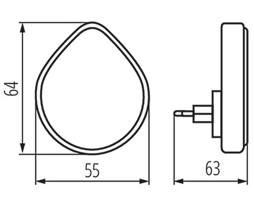 Technický výkres rohového zrkadlového upevňovacieho prvku s rozmermi