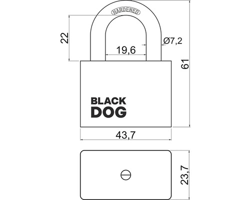 Technický nákres visiaceho zámku s rozmermi