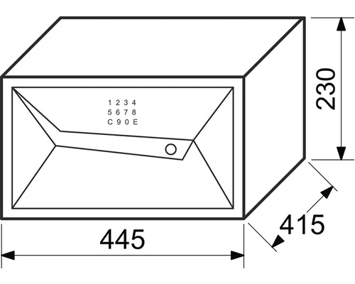Technický nákres poštovej schránky s rozmermi