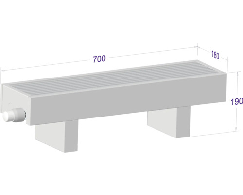 Radiátor s rozmermi 700 x 180 x 190 milimetrov