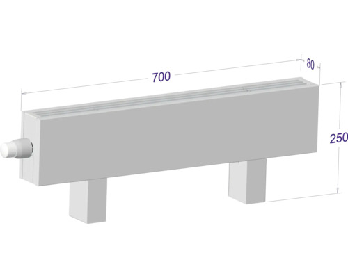 Radiátor s rozmermi 700 x 250 x 80 milimetrov