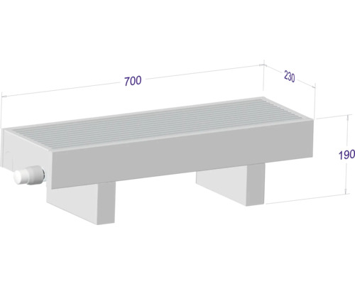 Radiátor s rozmermi 700 x 230 x 190 milimetrov.