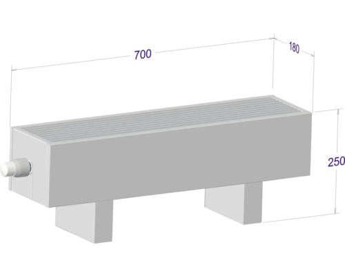 Obrázok radiátora s rozmermi 700 x 180 x 250 mm