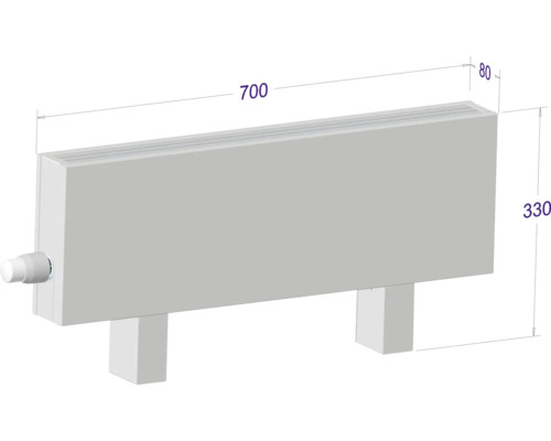 Radiátor s rozmermi 700 x 330 x 80 milimetrov.