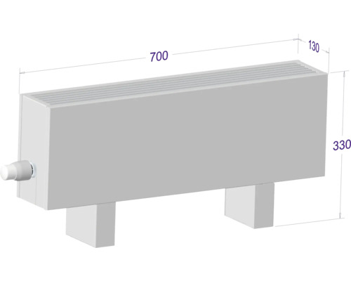 Radiátor s rozmermi 700 x 330 x 130 milimetrov.