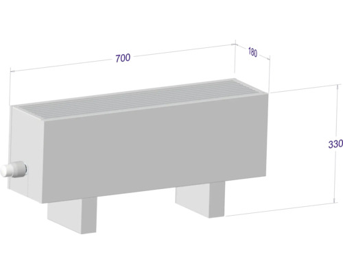 Radiátor s rozmermi 700 x 330 x 180 mm.