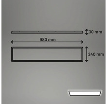 Technický nákres nástennej police s rozmermi 980 mm dĺžka, 240 mm šírka a 30 mm výška.