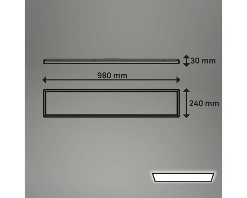 Technický nákres nástennej police s rozmermi 980 mm dĺžka, 240 mm šírka a 30 mm výška.