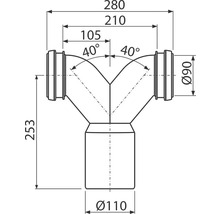 Dvojité koleno Alcadrain 90° Ø90/90 x Ø110 x 253 mm