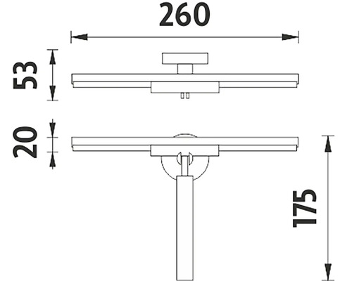 Technický nákres svietidla s rozmermi v milimetroch