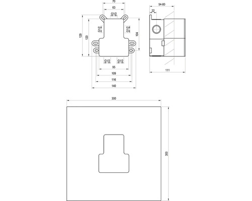 Technický výkres montážneho prvku s rozmermi