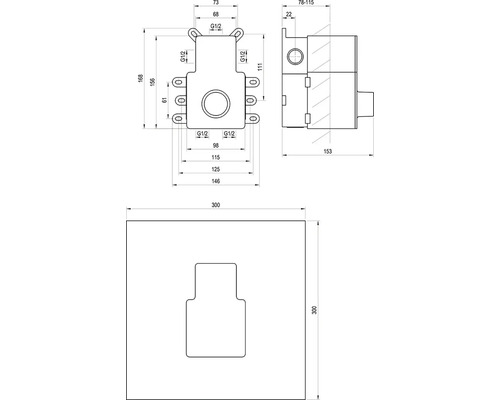 Technický výkres podomietkovej krabice s rozmermi