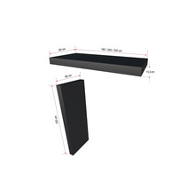 Obrázok produktu s rozmermi: polica a bočná stena s rozmermi 90 cm, 160/200/250 cm a 15,5 cm, respektíve 220 cm.