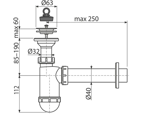 Schematický nákres sifónu s rozmermi
