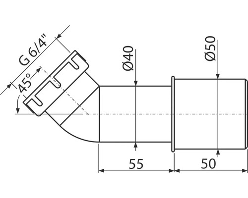 Technický výkres odpadového kolena s priemerom 40 a 50 milimetrov