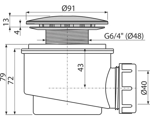 Technický výkres sifónu s rozmermi
