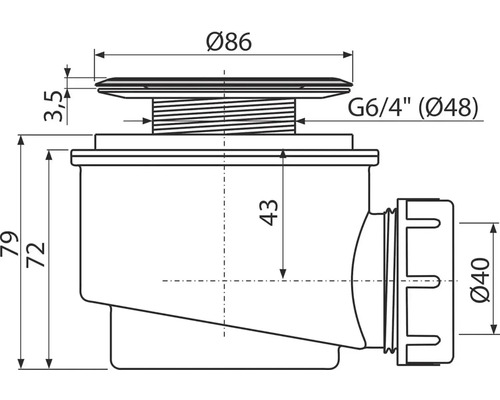 Technický nákres sifónu s rozmermi