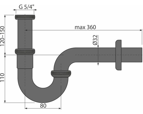 Odtoková rúrka sifón s rozmermi