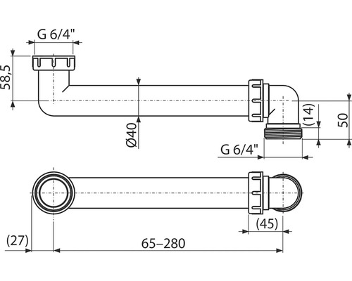 Technický výkres sifónu s rozmermi