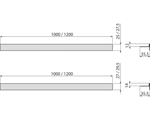 Technický výkres profilu s rozmermi