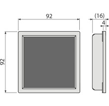 Technický výkres štvorcového objektu s rozmermi 92 x 92 x 16 mm