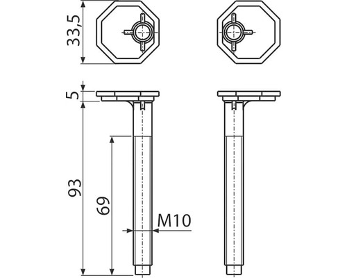 Technický výkres nožičky spotrebiča s rozmermi