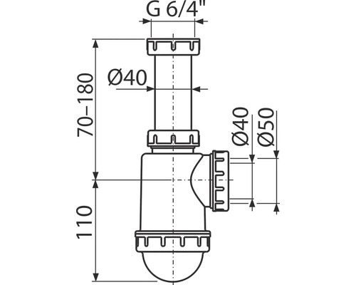 Technický nákres sifónu s rozmermi