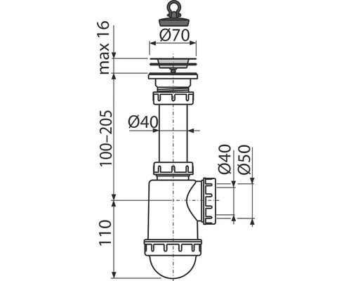 Nákres sifónu s rozmermi