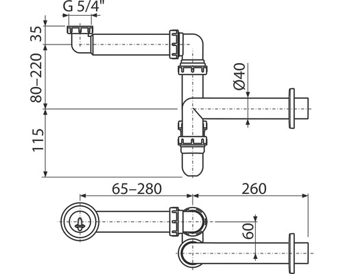 Nákres sifónu s rozmermi