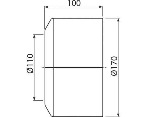 Technický nákres s rozmermi 100, priemer 110 a priemer 170