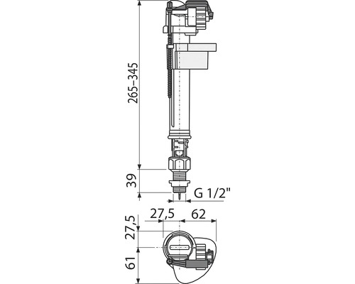 Technický nákres napúšťacieho ventilu s rozmermi