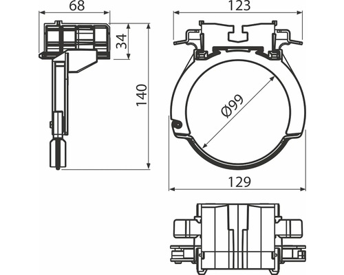 Technický nákres rúrkovej objímky s rozmermi.