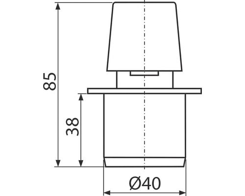 Technický nákres klzáka nábytku s rozmermi 85 milimetrov výšky a 40 milimetrov priemeru