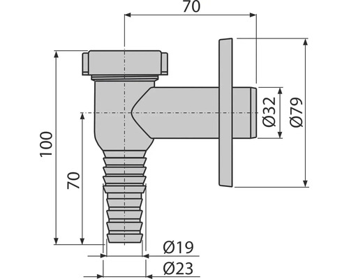 Technický nákres sifónu s rozmermi