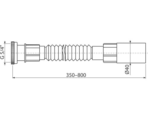 Odtoková rúra s rozmermi G 5/4 palca a priemerom 40 mm, flexibilná od 350 do 800 mm