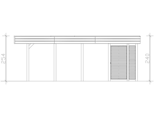 Technický nákres prístrešku pre auto s rozmermi 254 x 240 centimetrov.