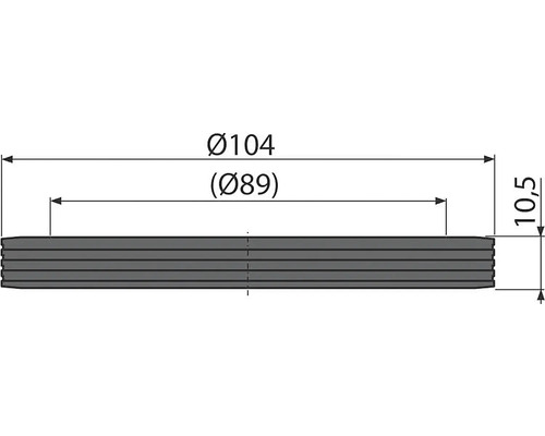 Technický výkres s údajmi o priemere 104 mm a 89 mm a hrúbke 10,5 mm