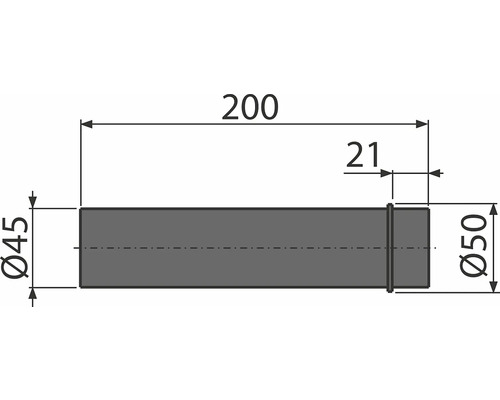 Technický výkres potrubia s rozmermi 200, 21, priemerom 45 a priemerom 50