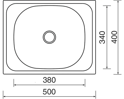 Nákres drezu s rozmermi 500 x 400 mm