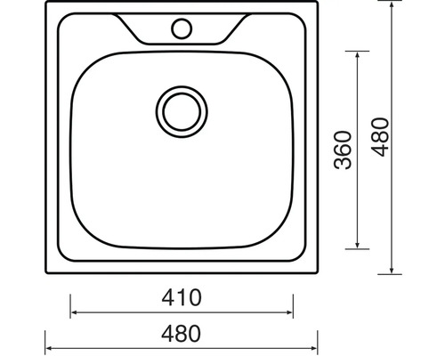 Nákres kuchynského drezu s rozmermi 410 krát 480 milimetrov