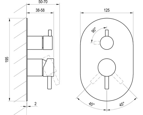 Technický výkres podomietkovej armatúry s rozmermi