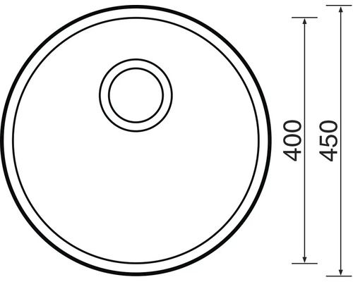 Technický nákres okrúhleho umývadla s rozmermi 400 x 450 milimetrov