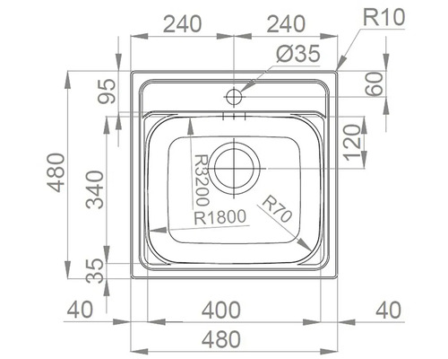 Technický výkres drezu s rozmermi