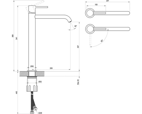 Technický nákres batérie s rozmermi
