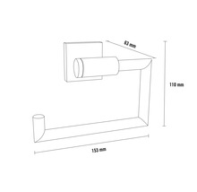 Obrázok držiaka toaletného papiera s rozmermi 63 mm, 110 mm a 153 mm.
